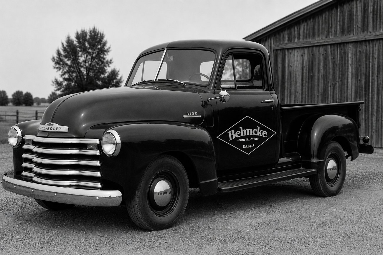 Vintage Behncke Construction Chevrolet pickup, Est. 1948