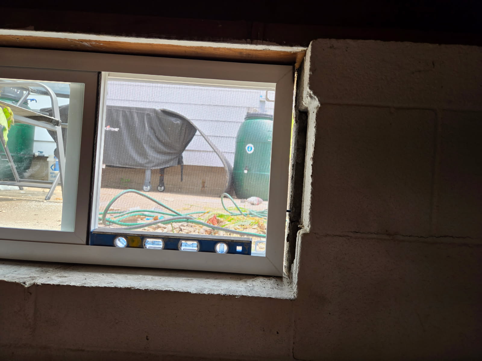 Interior of a new operable slider basement window