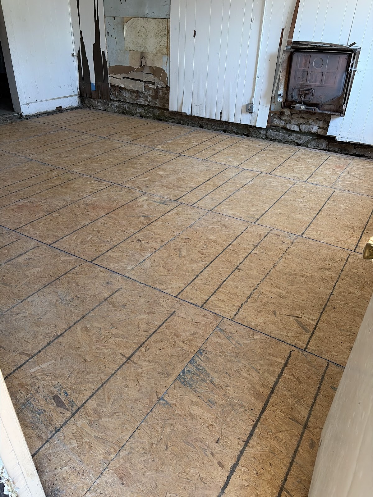 Detail of the completed floor framing rebuild