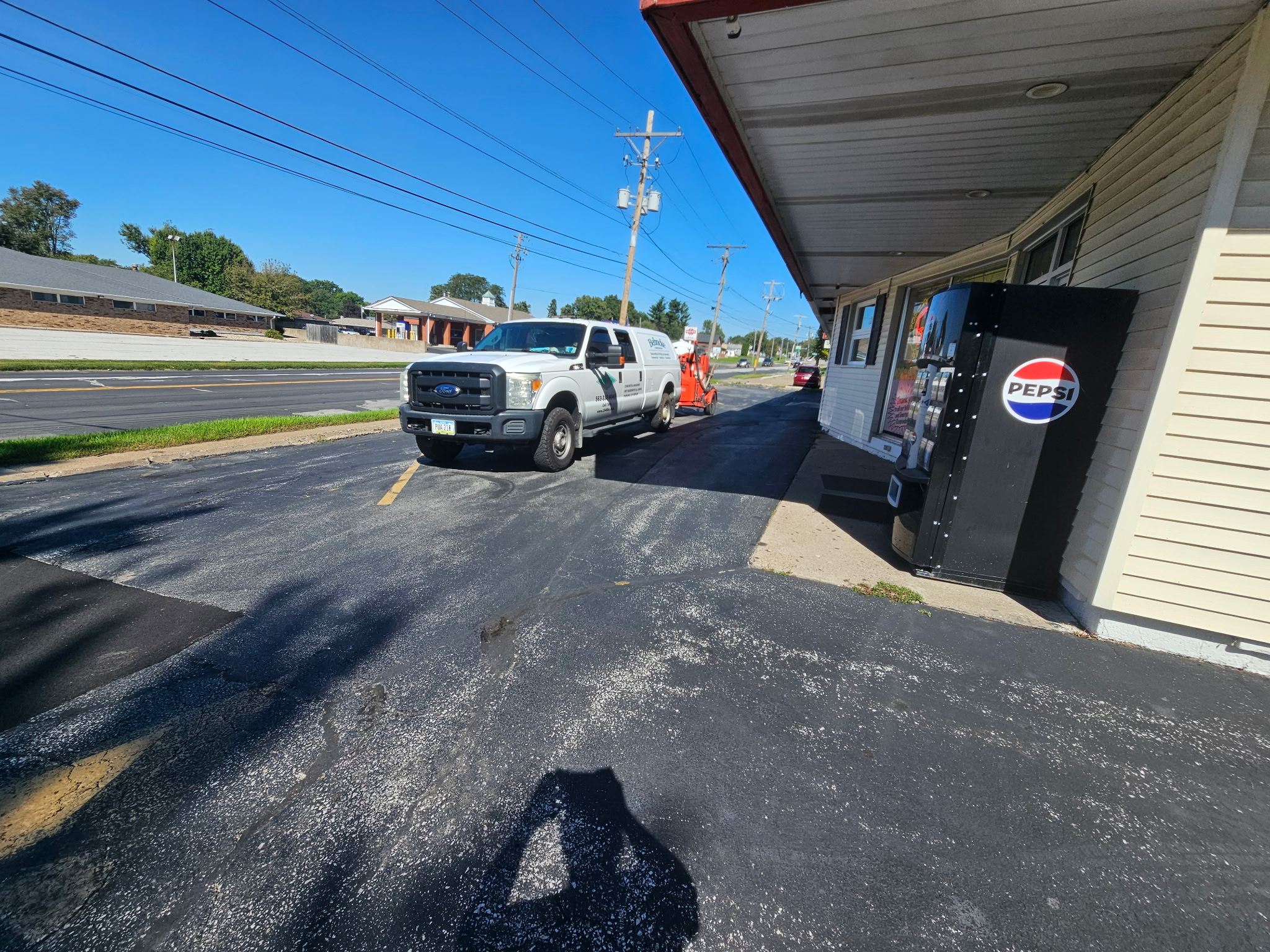Parking lot at Popcorn Charlie's during the sealcoating project