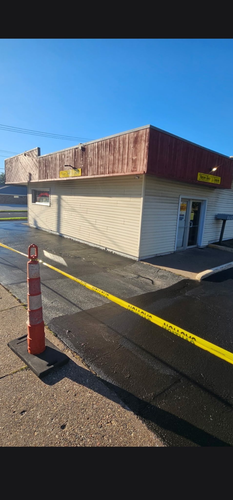 Parking lot at Popcorn Charlie's during the sealcoating project