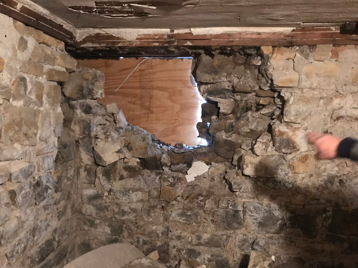 A section of wall that gave way.